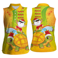 Hawaiian Mango Mele Kalikimaka Women Sleeveless Polo Shirt Santa Claus Surfing with Turtle Mango Christmas LT03 - Polynesian Pride