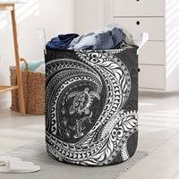 Hawaiian Turtle and Shark Laundry Basket Kakau Tribal with Polynesian Pattern Black Color LT03 Black - Polynesian Pride