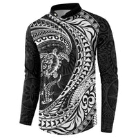 Hawaiian Turtle and Shark Button Sweatshirt Kakau Tribal with Polynesian Pattern Black Color LT03 - Polynesian Pride