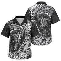 Hawaiian Turtle and Shark Family Matching Puletasi and Hawaiian Shirt Kakau Tribal with Polynesian Pattern Black Color LT03 Son's Shirt Black - Polynesian Pride