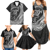 Hawaiian Turtle and Shark Family Matching Summer Maxi Dress and Hawaiian Shirt Kakau Tribal with Polynesian Pattern Black Color LT03 - Polynesian Pride