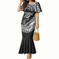 Hawaiian Turtle and Shark Mermaid Dress Kakau Tribal with Polynesian Pattern Black Color LT03 Women Black - Polynesian Pride