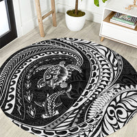Hawaiian Turtle and Shark Round Carpet Kakau Tribal with Polynesian Pattern Black Color LT03 Black - Polynesian Pride