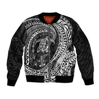 Hawaiian Turtle and Shark Sleeve Zip Bomber Jacket Kakau Tribal with Polynesian Pattern Black Color LT03 Unisex Black - Polynesian Pride
