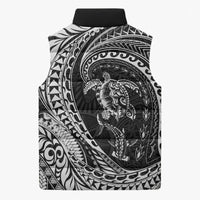 Hawaiian Turtle and Shark Sleeveless Puffer Jacket Kakau Tribal with Polynesian Pattern Black Color LT03 - Polynesian Pride