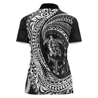Hawaiian Turtle and Shark Women Polo Shirt Kakau Tribal with Polynesian Pattern Black Color LT03 - Polynesian Pride