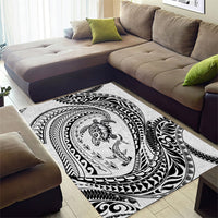 Hawaiian Turtle and Shark Area Rug Kakau Tribal with Polynesian Pattern White Color LT03 - Polynesian Pride