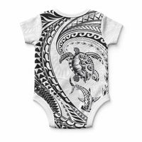 Hawaiian Turtle and Shark Baby Onesie Kakau Tribal with Polynesian Pattern White Color