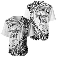 Hawaiian Turtle and Shark Baseball Jersey Kakau Tribal with Polynesian Pattern White Color LT03 - Polynesian Pride