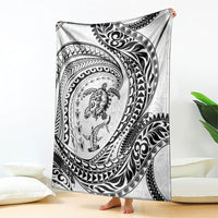 Hawaiian Turtle and Shark Blanket Kakau Tribal with Polynesian Pattern White Color LT03 - Polynesian Pride