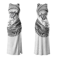 Hawaiian Turtle and Shark Couples Matching Tank Maxi Dress and Hawaiian Shirt Kakau Tribal with Polynesian Pattern White Color LT03 - Polynesian Pride