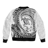 Hawaiian Turtle and Shark Sleeve Zip Bomber Jacket Kakau Tribal with Polynesian Pattern White Color LT03 - Polynesian Pride