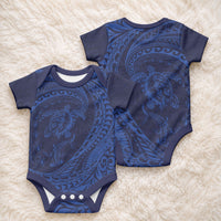Hawaiian Turtle and Shark Baby Onesie Kakau Tribal with Polynesian Pattern Blue Color