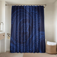 Hawaiian Turtle and Shark Bathroom Set Kakau Tribal with Polynesian Pattern Blue Color LT03 Shower Curtain Only Blue - Polynesian Pride