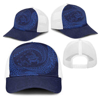 Hawaiian Turtle and Shark Mesh Trucker Cap Kakau Tribal with Polynesian Pattern Blue Color LT03 - Polynesian Pride