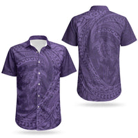 Hawaiian Turtle and Shark Couples Matching Short Sleeve Bodycon Dress and Hawaiian Shirt Kakau Tribal with Polynesian Pattern Purple Color LT03 - Polynesian Pride