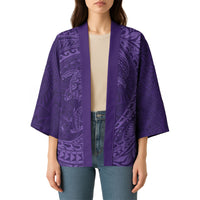Hawaiian Turtle and Shark Kimono Kakau Tribal with Polynesian Pattern Purple Color LT03 - Polynesian Pride