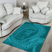 Hawaiian Turtle and Shark Area Rug Kakau Tribal with Polynesian Pattern Turquoise Color LT03 - Polynesian Pride