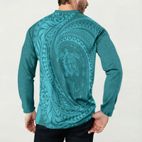 Hawaiian Turtle and Shark Button Sweatshirt Kakau Tribal with Polynesian Pattern Turquoise Color LT03 - Polynesian Pride