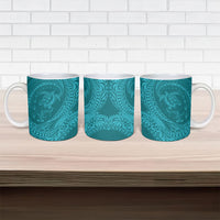 Hawaiian Turtle and Shark Ceramic Mug Kakau Tribal with Polynesian Pattern Turquoise Color LT03 - Polynesian Pride