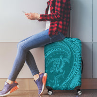 Hawaiian Turtle and Shark Luggage Cover Kakau Tribal with Polynesian Pattern Turquoise Color LT03 - Polynesian Pride