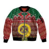 Vanuatu Christmas Sleeve Zip Bomber Jacket Pig Tusk Beautiful Merry Xmas Snowflake LT03 Unisex Red - Polynesian Pride