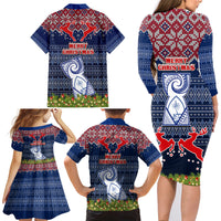Guam Christmas Family Matching Long Sleeve Bodycon Dress and Hawaiian Shirt Chamorro Guam Tattoos Beautiful Merry Xmas Snowflake LT03 - Polynesian Pride