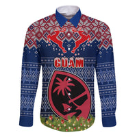 Guam Christmas Family Matching Off Shoulder Short Dress and Hawaiian Shirt Chamorro Guam Tattoos Beautiful Merry Xmas Snowflake LT03 Dad's Shirt - Long Sleeve Blue - Polynesian Pride
