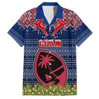 Personalised Guam Christmas Family Matching Puletasi Dress and Hawaiian Shirt Chamorro Guam Tattoos Beautiful Merry Xmas Snowflake LT03 Dad's Shirt - Short Sleeve Blue - Polynesian Pride