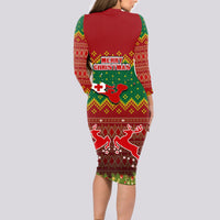 Tonga Christmas Long Sleeve Bodycon Dress Coat of Arms and Map Beautiful Merry Xmas Snowflake LT03 - Polynesian Pride