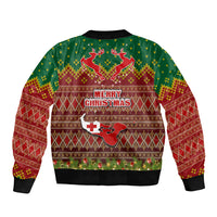 Tonga Christmas Sleeve Zip Bomber Jacket Coat of Arms and Map Beautiful Merry Xmas Snowflake LT03 - Polynesian Pride