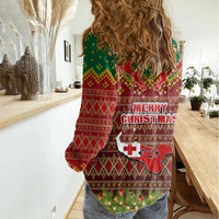 Tonga Christmas Women Casual Shirt Coat of Arms and Map Beautiful Merry Xmas Snowflake LT03 - Polynesian Pride