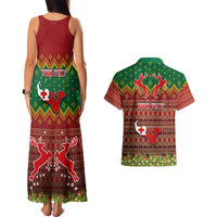 Personalised Tonga Christmas Couples Matching Tank Maxi Dress and Hawaiian Shirt Coat of Arms and Map Beautiful Merry Xmas Snowflake LT03 - Polynesian Pride