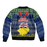 Niue Christmas Sleeve Zip Bomber Jacket Coat of Arms and Map Beautiful Merry Xmas Snowflake LT03 - Polynesian Pride
