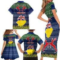 Personalised Niue Christmas Family Matching Short Sleeve Bodycon Dress and Hawaiian Shirt Coat of Arms and Map Beautiful Merry Xmas Snowflake LT03 - Polynesian Pride