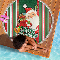Kiribati Christmas Beach Blanket Santa With Gift Bag Behind Ribbons Seamless Green Maori LT03 - Wonder Print Shop