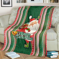 Kiribati Christmas Blanket Santa With Gift Bag Behind Ribbons Seamless Green Maori LT03 - Polynesian Pride