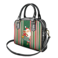 Kiribati Christmas Shoulder Handbag Santa With Gift Bag Behind Ribbons Seamless Green Maori LT03 - Polynesian Pride