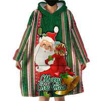 Kiribati Christmas Wearable Blanket Hoodie Santa With Gift Bag Behind Ribbons Seamless Green Maori LT03 - Polynesian Pride