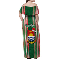 Custom Kiribati Christmas Family Matching Off Shoulder Maxi Dress and Hawaiian Shirt Santa With Gift Bag Behind Ribbons Seamless Green Maori LT03 - Polynesian Pride