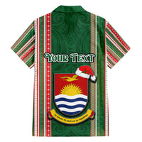 Custom Kiribati Christmas Family Matching Puletasi Dress and Hawaiian Shirt Santa With Gift Bag Behind Ribbons Seamless Green Maori LT03 - Polynesian Pride