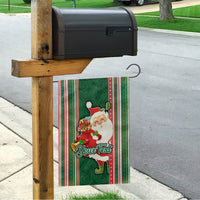 Custom Kiribati Christmas Garden Flag Santa With Gift Bag Behind Ribbons Seamless Green Maori LT03 - Polynesian Pride