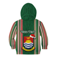Custom Kiribati Christmas Kid Hoodie Santa With Gift Bag Behind Ribbons Seamless Green Maori LT03 - Polynesian Pride