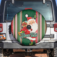 Custom Kiribati Christmas Spare Tire Cover Santa With Gift Bag Behind Ribbons Seamless Green Maori LT03 - Polynesian Pride