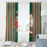 Custom Kiribati Christmas Window Curtain Santa With Gift Bag Behind Ribbons Seamless Green Maori LT03 - Polynesian Pride