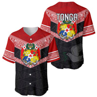 Tonga Baseball Jersey Tonga Coat of Arms with Seamless Tapa Ngatu Pattern LT03 - Polynesian Pride