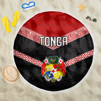 Tonga Beach Blanket Tonga Coat of Arms with Seamless Tapa Ngatu Pattern LT03 One Size 150cm Black - Wonder Print Shop