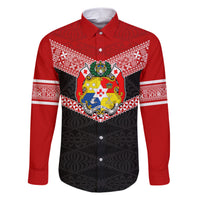 Tonga Family Matching Short Sleeve Bodycon Dress and Hawaiian Shirt Tonga Coat of Arms with Seamless Tapa Ngatu Pattern LT03 Dad's Shirt - Long Sleeve Black - Polynesian Pride