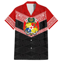 Tonga Hawaiian Shirt Tonga Coat of Arms with Seamless Tapa Ngatu Pattern LT03 Black - Polynesian Pride