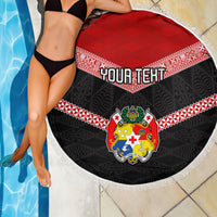 Personalised Tonga Beach Blanket Tonga Coat of Arms with Seamless Tapa Ngatu Pattern LT03 - Wonder Print Shop